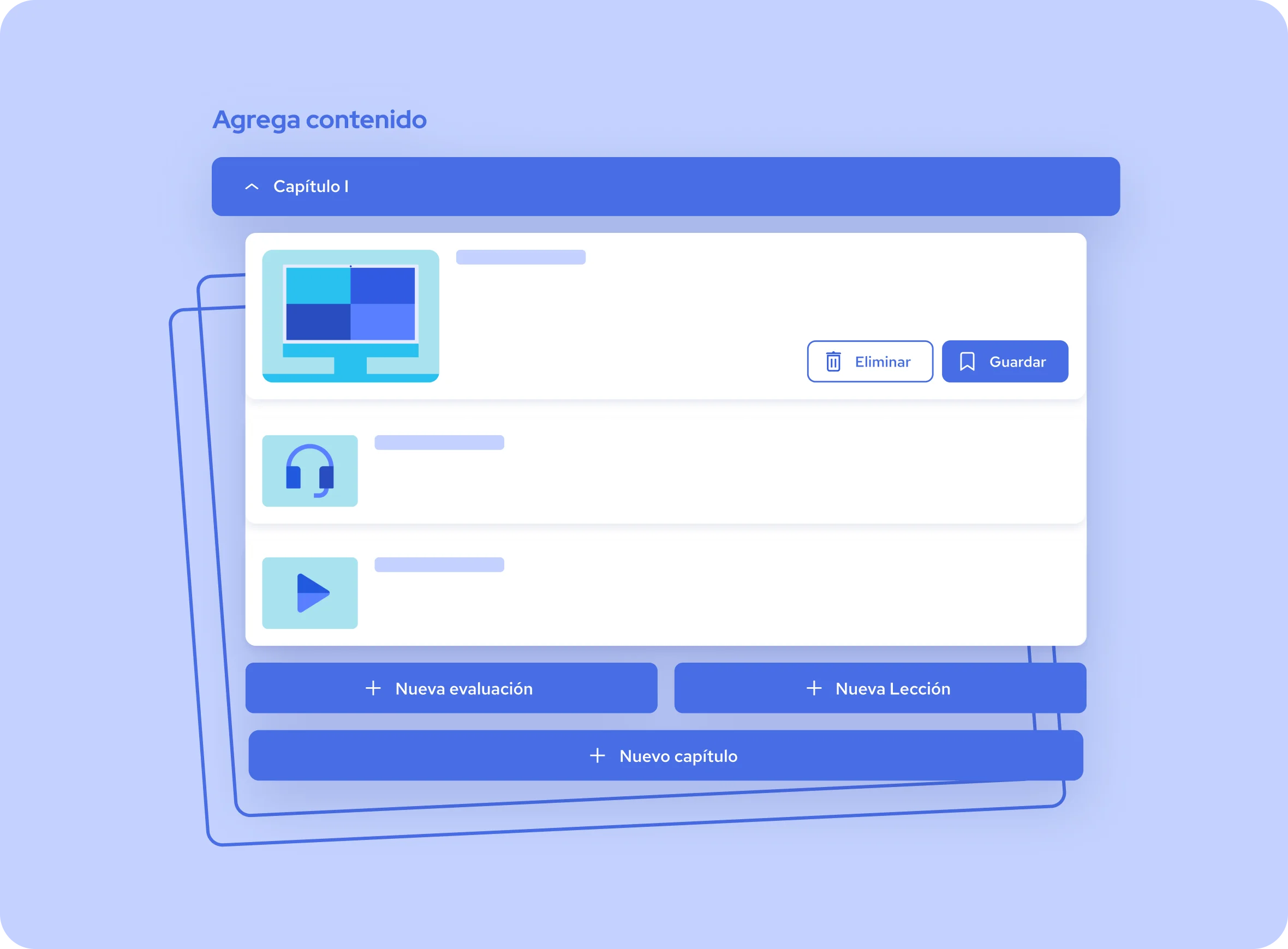 Editor de cursos de Teachlr con capítulos, lecciones y evaluaciones
